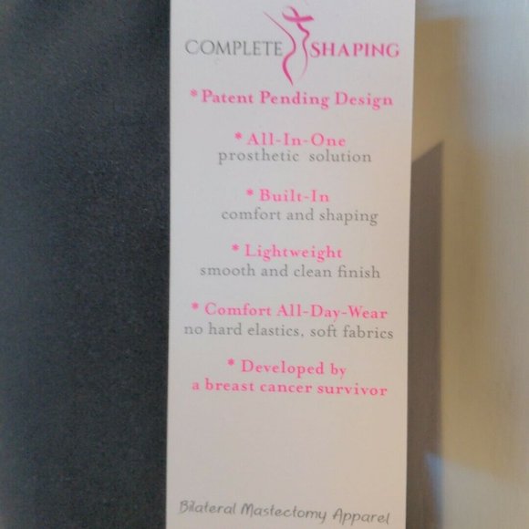 Mastectomy Camisole with Integrated Prosthetics, Small w B Cup, NWT, Black, Cut- - Picture 4 of 8